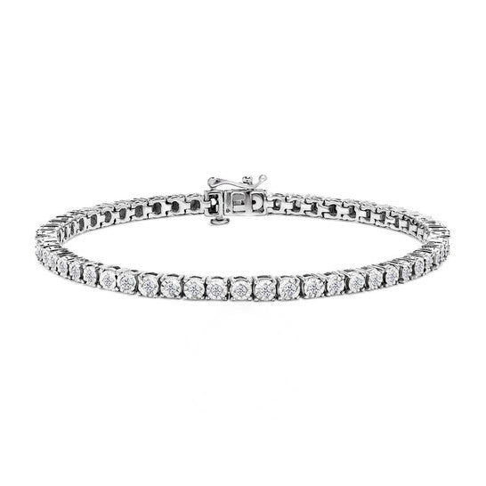 Original Haus of Brilliance .925 Sterling Silver 1.0 Cttw Miracle-Set Diamond Round Faceted Bezel Tennis Bracelet (I-J Color, I3 Clarity) - 10"