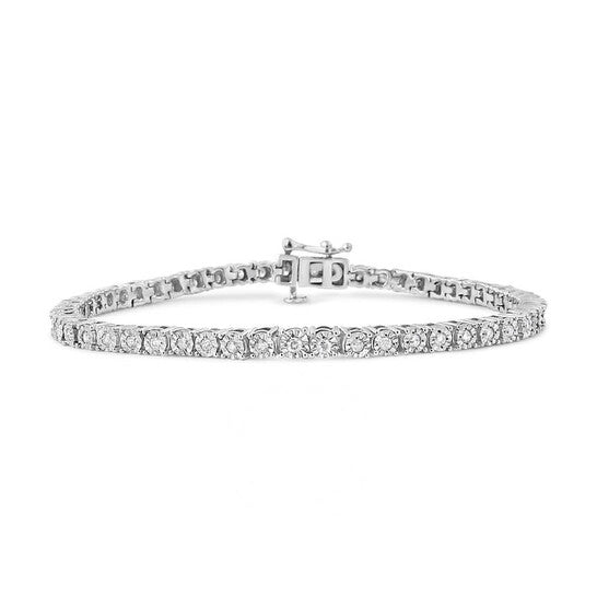 Original Haus of Brilliance .925 Sterling Silver 1.0 Cttw Miracle-Set Diamond Round Faceted Bezel Tennis Bracelet (I-J Color, I3 Clarity) - 6"