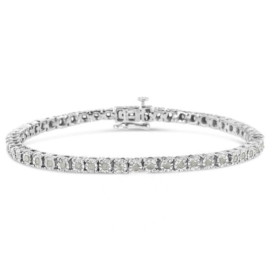 Original Haus of Brilliance .925 Sterling Silver 1.0 Cttw Miracle-Set Diamond Round Faceted Bezel Tennis Bracelet (I-J Color, I3 Clarity) - 8"