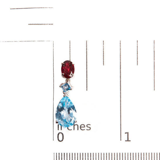 Original Haus of Brilliance .925 Sterling Silver 10.0 Carat Blue Topaz and Grape Rhodolite Garnet Dangle Drop Earrings 1" Inch Dangle Length