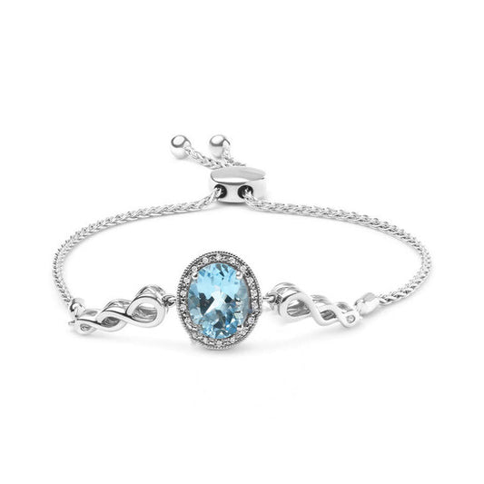 Original Haus of Brilliance .925 Sterling Silver 10x8mm Oval Blue Topaz and Diamond Accent Lariat 4Â-10Â Adjustable Bolo Bracelet (H-I Color, SI1-SI2 Clarity)