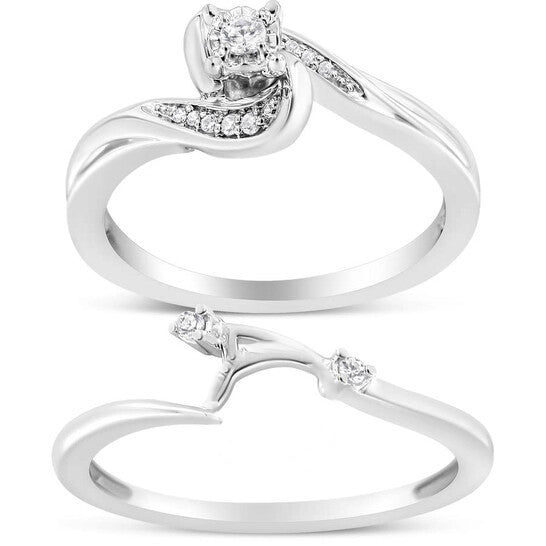 Original Haus of Brilliance .925 Sterling Silver 1/10 Cttw Diamond Swirl and Bypass Bridal Set Ring and Band (I-J Color, I3 Clarity)