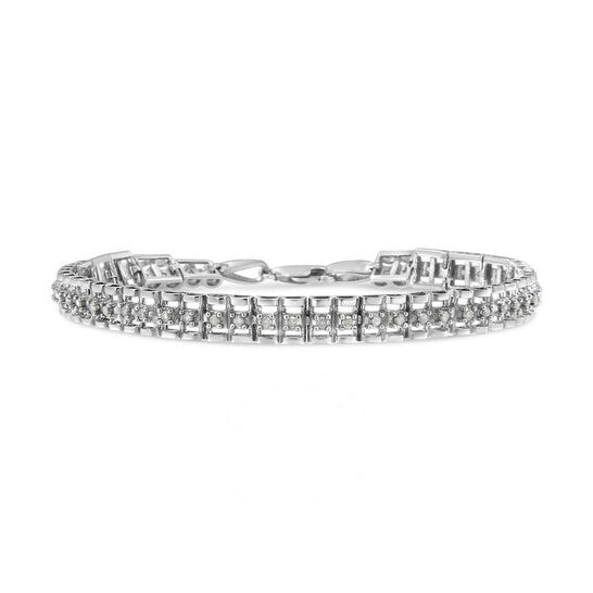 Original Haus of Brilliance .925 Sterling Silver 1/2 Cttw Diamond Double-Link 7" Tennis Bracelet (I-J Color, I3 Clarity)