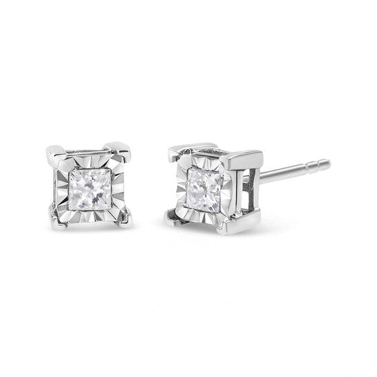 Original Haus of Brilliance .925 Sterling Silver 1/2 Cttw Miracle Set Princess-cut Diamond Solitaire Stud Earrings (H-I Color, SI2-I1 Clarity)