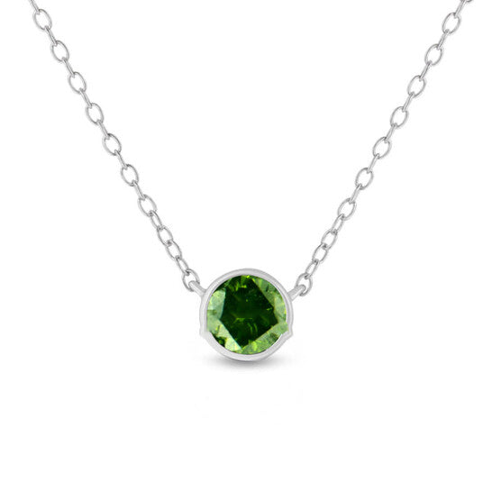 Original Haus of Brilliance .925 Sterling Silver 1/2 Cttw Treated Green Diamond Bezel Solitaire 18" Pendant Necklace (Green Color, I2-I3 Clarity)