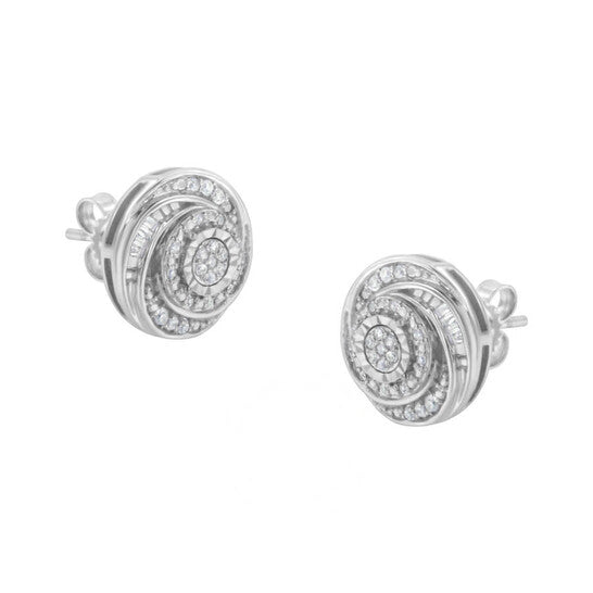 Original Haus of Brilliance .925 Sterling Silver 1/4 Cttw Baguette and Round Diamond Swirl Love Knot Stud Earrings (I-J Color, I3 Clarity)