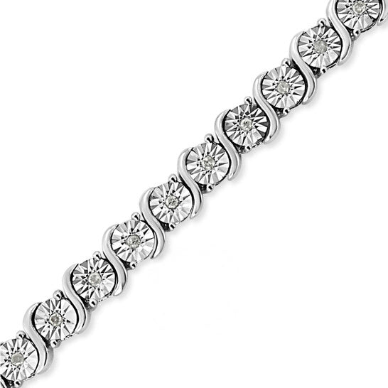 Original Haus of Brilliance .925 Sterling Silver 1/4 Cttw Miracle-Set Diamond Round Miracle Plate "S" Link Tennis Bracelet  - 7"