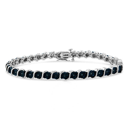 Original Haus of Brilliance .925 Sterling Silver 1/4 Cttw Treated Blue Diamond Tennis 7" Bracelet (Blue Color, I1-I2 Clarity)