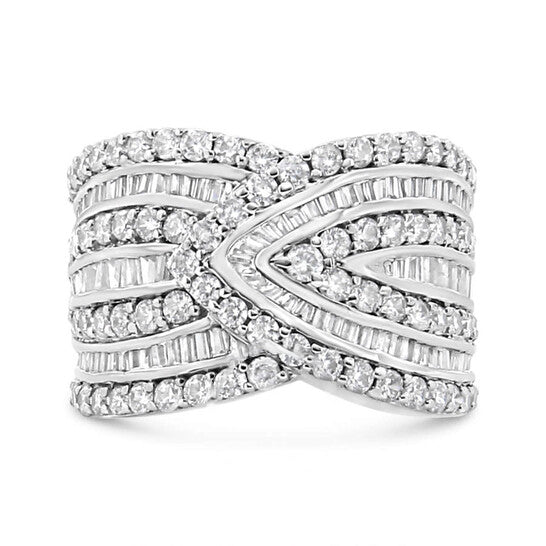 Original Haus of Brilliance .925 Sterling Silver 2 3/8 Cttw Diamond Multi Row Overlay Band Ring ( J-K Color, I3 Clarity)