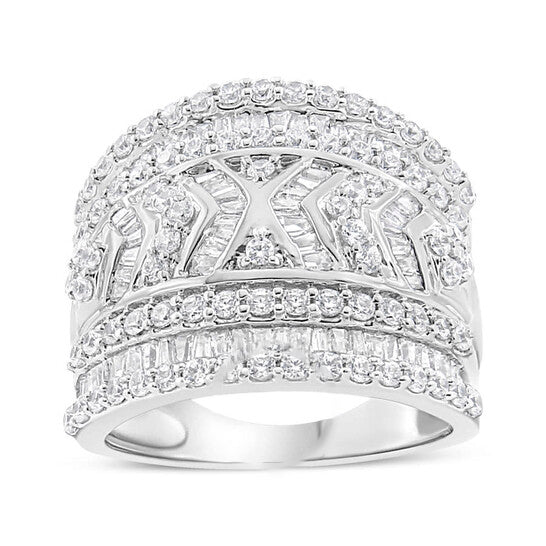 Original Haus of Brilliance .925 Sterling Silver 2.0 Cttw Diamond Edge Multi-Row Ring Band ( J-K Color, I3 Clarity)