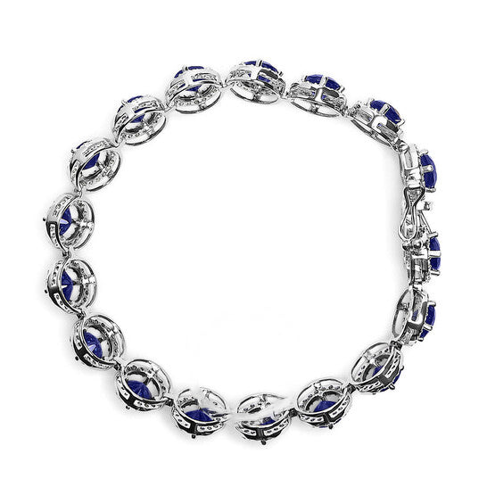 Original Haus of Brilliance .925 Sterling Silver 21.0 Cttw Created Blue Sapphire and White Topaz Halo Link Bracelet - 7.25 inch