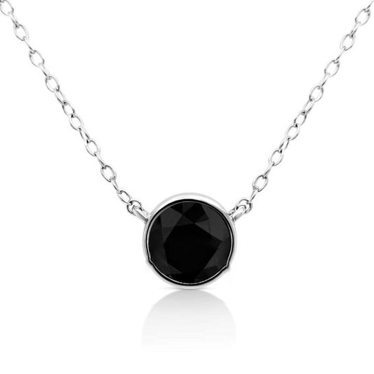 Original Haus of Brilliance .925 Sterling Silver 3 Cttw Treated Black Diamond Bezel Solitaire 18" Pendant Necklace (Black Color, I2-I3 Clarity)