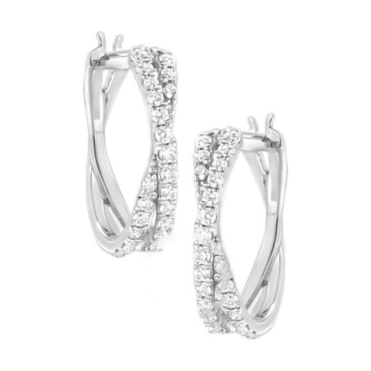 Original Haus of Brilliance .925 Sterling Silver 3/4 cttw Lab-Grown Diamond Cross Hoop Earring (F-G Color, VS2-SI1 Clarity)