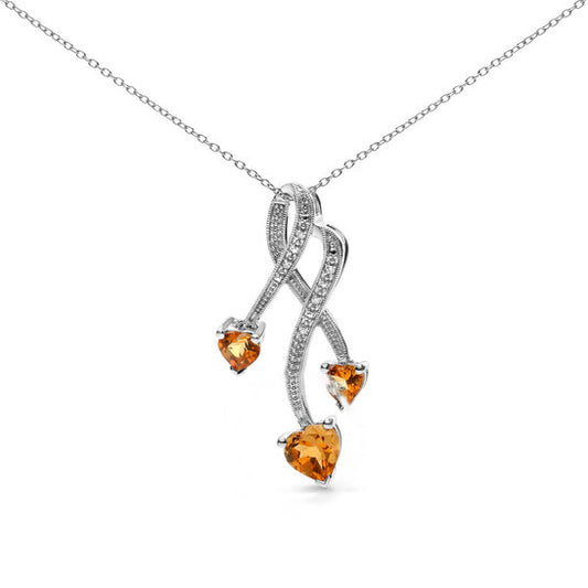 Original Haus of Brilliance .925 Sterling Silver 3-Stone Heart Shape Citrine and Diamond Accent Spiral Drop 18" Pendant Necklace (H-I Color, SI1-SI2 Clarity)