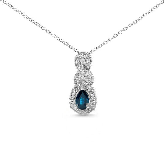 Original Haus of Brilliance .925 Sterling Silver 6x4mm Pear Sapphire and Diamond Accent Infinity Drop 18" Pendant Necklace (H-I Color, SI1-SI2 Clarity)