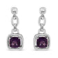 Original Haus of Brilliance .925 Sterling Silver 6x6MM Cushion Shaped Natural Purple Amethyst, Accent Drop and Dangle Earrings