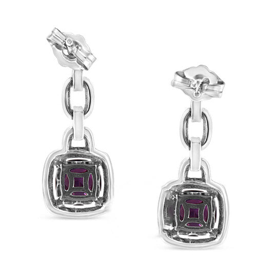 Original Haus of Brilliance .925 Sterling Silver 6x6MM Cushion Shaped Natural Purple Amethyst, Accent Drop and Dangle Earrings