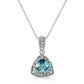 Original Haus of Brilliance .925 Sterling Silver 7x7 mm Trillion Cut Blue Topaz Gemstone and Diamond Accent 18" Pendant Necklace