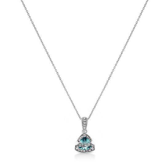 Original Haus of Brilliance .925 Sterling Silver 7x7 mm Trillion Cut Blue Topaz Gemstone and Diamond Accent 18" Pendant Necklace