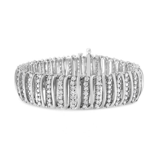 Original Haus of Brilliance .925 Sterling Silver 8 1/2 Cttw Diamond 7 Row Chevron "S" Curved Link Tennis Bracelet (I-J color, I1-I2 clarity) - 7.25"