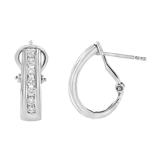 Original Haus of Brilliance .925 Sterling Silver Channel Set 1/2 Cttw Lab Grown Round Diamond Omega Back Huggy Hoop Earrings (F-G Color, SI1-SI2 Clarity)