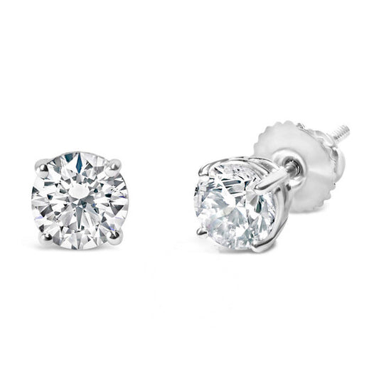 Original Haus of Brilliance IGI Certified 14K White Gold 1 1/2 Cttw Round Diamond Solitaire Stud Earrings with Screwbacks (F-G Color, I1-I2 Clarity)