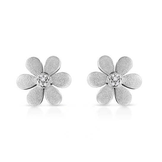 Original Haus of Brilliance Matte Finished .925 Sterling Silver Diamond Accent Flower Hoop Stud Earring (I-J Color, I1-I2 Clarity)