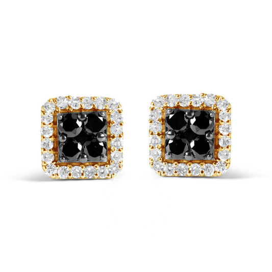 Original Haus of Brilliance Men's 10K Yellow Gold 5/8 Cttw White and Black Treated Diamond Composite with Halo Stud Earring (Black / I-J, I2-I3 Clarity)