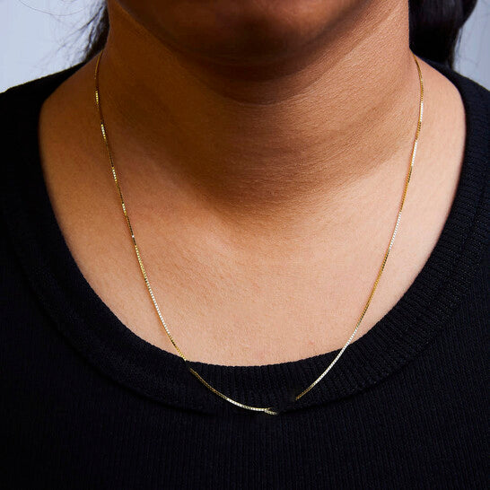 Original Haus of Brilliance Solid 14K Yellow Gold 0.75mm Classic Box Chain Necklace. Unisex Chain - Size 18 Inches