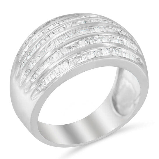 Original Haus of Brilliance Sterling Silver 1ct. TDW Multi-row Baguette Diamond Band cocktail Ring (H-I, I2-I3)