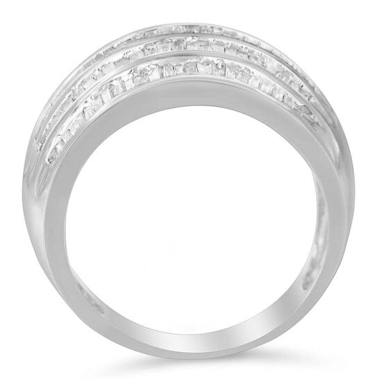 Original Haus of Brilliance Sterling Silver 1ct. TDW Multi-row Baguette Diamond Band cocktail Ring (H-I, I2-I3)