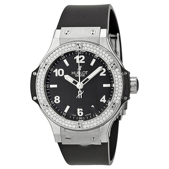 Original Hublot Big Bang Black Dial Diamond Black Rubber Ladies Watch 361.SX.1270.RX.1104