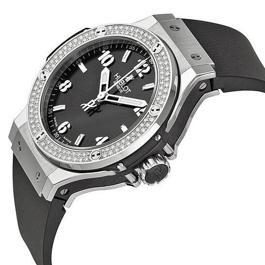 Original Hublot Big Bang Black Dial Diamond Black Rubber Ladies Watch 361.SX.1270.RX.1104