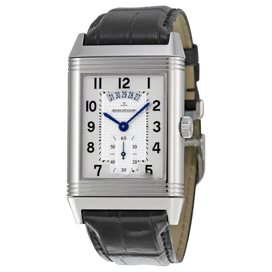 Original Jaeger LeCoultre Grande Reverso Duo White Satin Dial Black Leather Men's Watch Q3748421