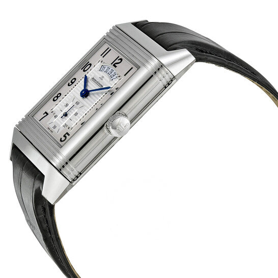 Original Jaeger LeCoultre Grande Reverso Duo White Satin Dial Black Leather Men's Watch Q3748421