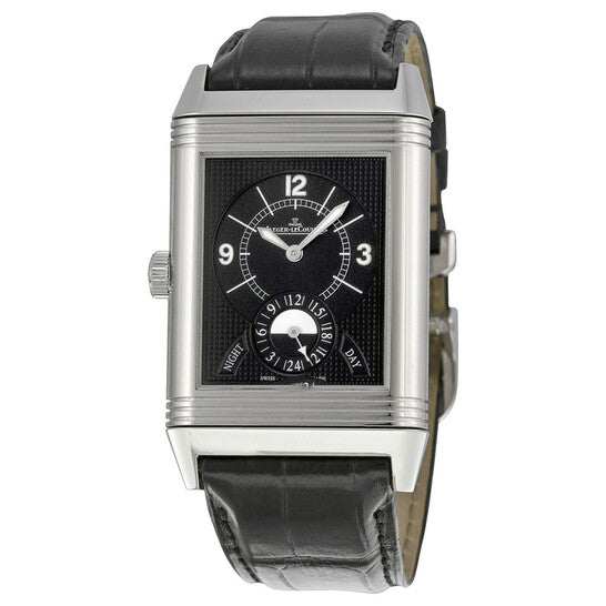 Original Jaeger LeCoultre Grande Reverso Duo White Satin Dial Black Leather Men's Watch Q3748421