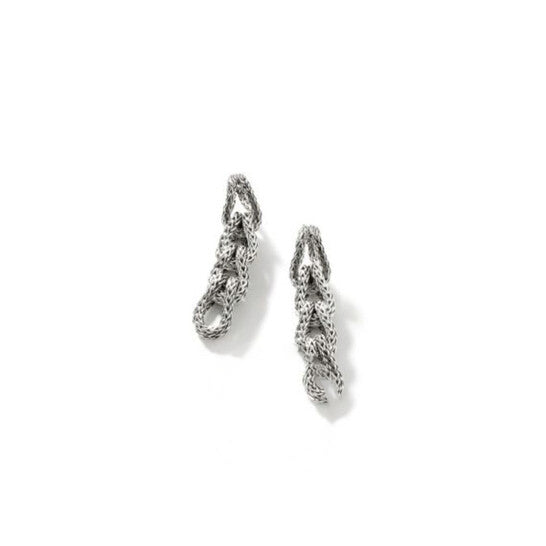 Original John Hardy Asli Classic Chain Link Silver Drop Earrings - EB900938