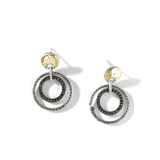 Original John Hardy Classic Chain Hammered 18K Gold & Silver Black Sapphire Earrings - EZS9008574BLSBN