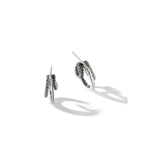 Original John Hardy Classic Chain Hammered Silver And Black Sapphire Earrings - EBS9008634BLSBN