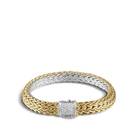 Original John Hardy Classic Chain Medium Gold & Silver 7.5mm Diamond Reversible Bracelet Size Medium - BZP90402RVDI