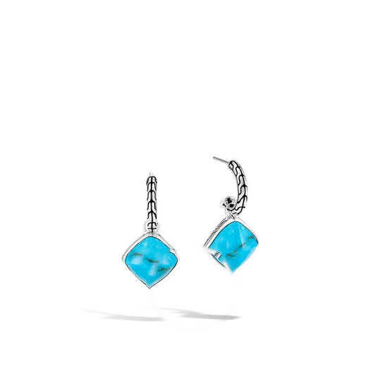 Original John Hardy Classic Chain Square Turquoise Drop Earrings - EBS905151TQ