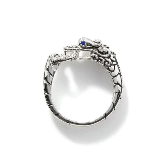 Original John Hardy Legends Naga Pave Silver Blue Sapphire & 0.04Ct Diamond Ring - Rbp601792bspdix7