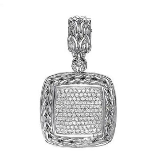 Original John Hardy Women's Classic Medium Square Pendant 0.72 Carat - HBP92371DI