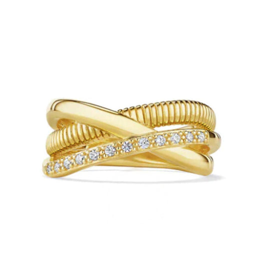 Original Judith Ripka Eternity Three Band Highway Ring With Diamonds In 18K