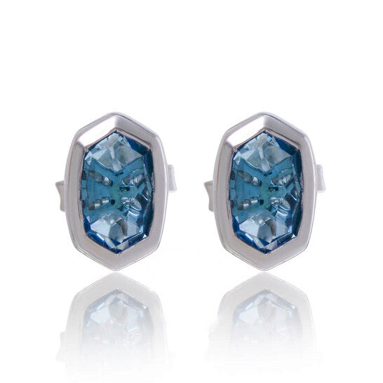 Original Kendra Scott Nellie 14K White Gold and Blue Topaz Stud Earrings 9608800407