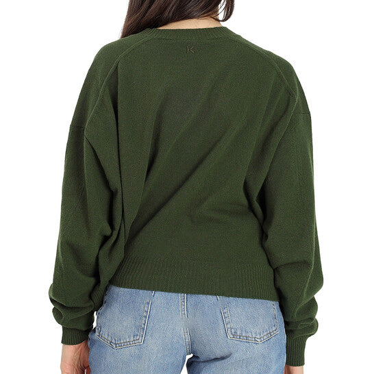 Original Kenzo Ladies Dark Khaki Asymmetric Hem Knit Jumper