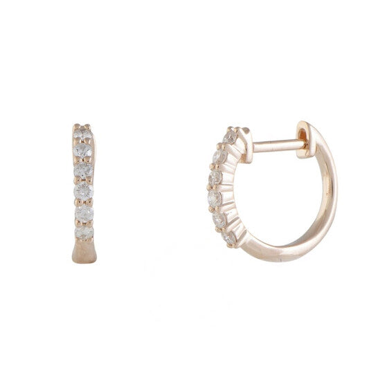 Original LB Exclusive 14K Rose Gold 0.25 Carat VS1 G Color 6-Diamond Small Round Hoop Huggies Earrings