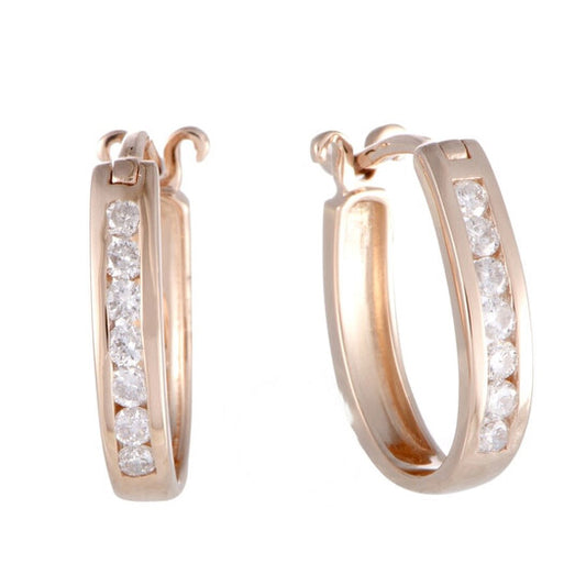 Original LB Exclusive 14K Rose Gold .25 Carat VS1 G Color Diamond Oval Hoop Huggies Earrings