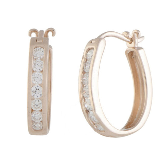 Original LB Exclusive 14K Rose Gold .50 Carat VS1 G Color Diamond Oval Hoop Huggies Earrings