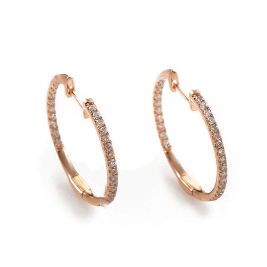 Original LB Exclusive 14K Rose Gold .51 Carat VS1 G Color Diamond Hoop Huggies Earrings